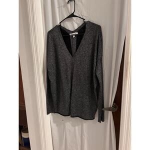 Velvet By Graham Spencer Black Silver Metallic V Neck Sweater Size Xl